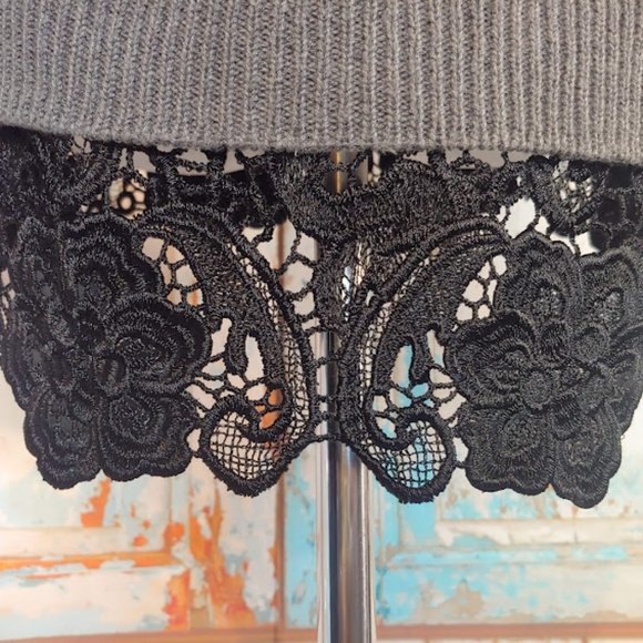 MADE for impulse long sleeve crew neck sweater dress w lace trim/size M/grey blk - Picture 8 of 9